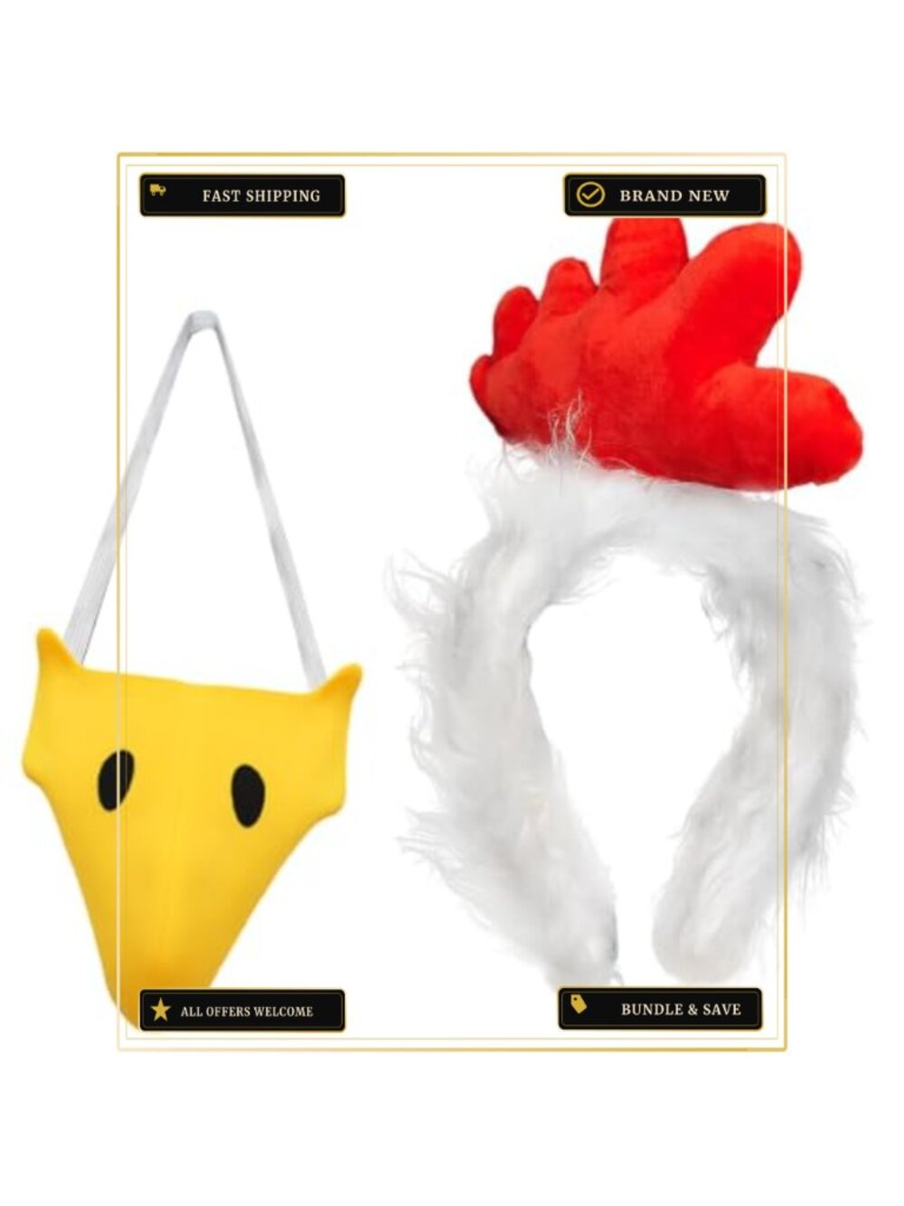 Chicken Headband & Beak Kit Plush Rooster Costume Accessory Adult